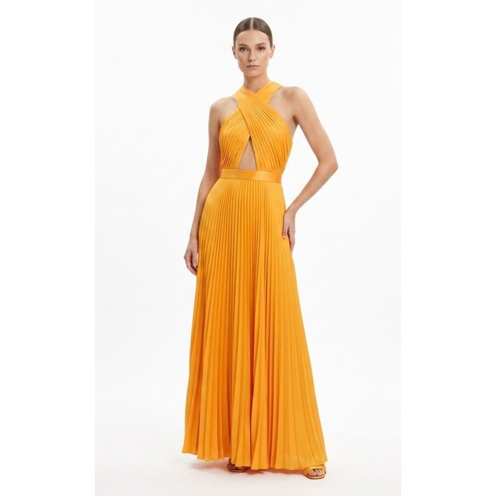 JOIE Elenita Silk Dress - Pleated GEO Design - Criss-Cross Peek-A-Boo Back -Sz 4